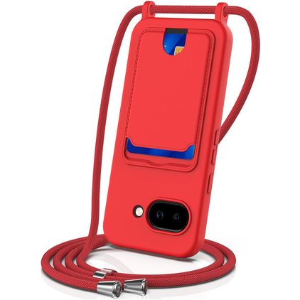 Mobigear Lanyard Card Google Pixel 10a Coque avec cordon en Silicone et Porte-Cartes - Rouge