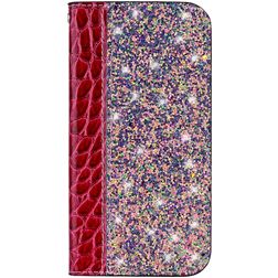 Mobigear Croco Glitter Housse Motorola One Power Etui Porte-Monnaie - Rouge