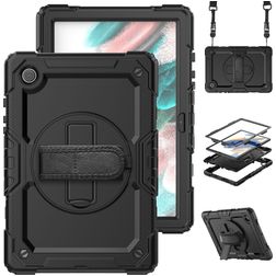 Mobigear SureGrip Xtreme Coque Samsung Galaxy Tab A8 10.5 (2021) Coque arrière en Plastique rigide,Silicone + Bandoulière + Support Amovible - Noir