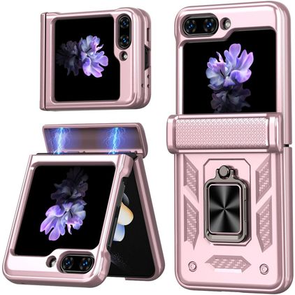 Mobigear Armor ring Coque Samsung Galaxy Z Flip 7 FE Coque arrière Rigide Anti-Chocs avec Anneau-Support - Rose doré
