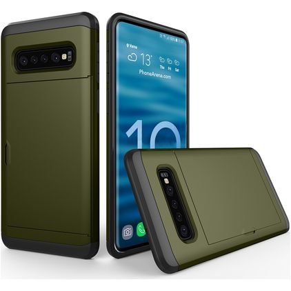 Mobigear Card Samsung Galaxy S10 Plus Plastique rigide Coque arrière Antichoc avec porte-cartes - Vert armée