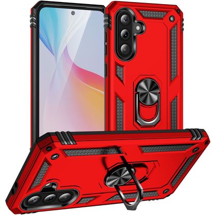 Mobigear Armor ring Coque Samsung Galaxy A36 Coque arrière Rigide Anti-Chocs avec Anneau-Support - Rouge