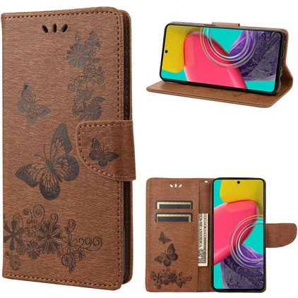 Mobigear Butterfly Housse Samsung Galaxy M53 Etui Porte-Monnaie - Marron