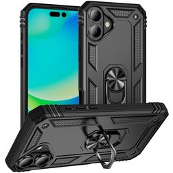 Mobigear Armor Ring iPhone 17 Plastique rigide Coque arrière Antichoc avec bague de maintien - Noir