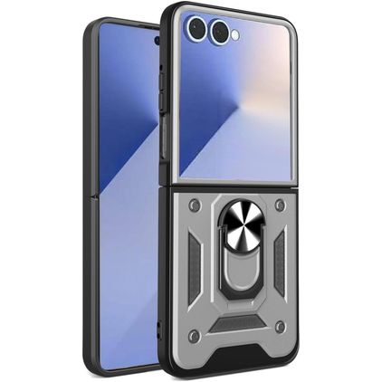Mobigear Armor Ring Samsung Galaxy Z Flip 7 Plastique rigide Coque arrière Antichoc avec bague de maintien - Argent