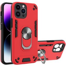 Mobigear Armor Ring iPhone 14 Pro Max Plastique rigide Coque arrière Antichoc avec bague de maintien - Rouge