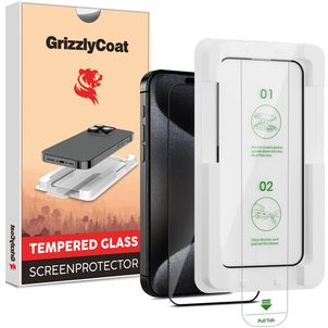 GrizzlyCoat AlignPro iPhone 15 Pro Verre trempé Protection d'écran - Compatible Coque + Cadre d'installation - Noir