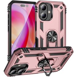 Mobigear Armor Ring Coque iPhone 16 Coque arrière Rigide Anti-Chocs avec Anneau-Support - Rose doré