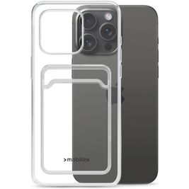 Mobilize Gelly Card Coque Transparente iPhone 15 Pro Max Coque arrière en TPU Souple avec Porte-Cartes - Transparent