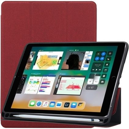 Mobigear Tri-Fold Gel Coque iPad 5 (2017) Etui en TPU,Similicuir + Porte-crayon - Bordeaux