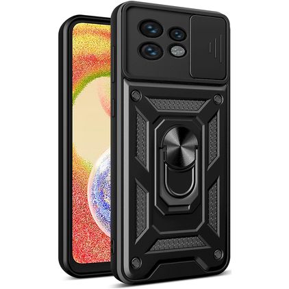 Mobigear Armor Ring Cam Slide Coque Motorola Edge 40 Pro Coque arrière Rigide Anti-Chocs avec Anneau-Support et Protecteur Lentilles - Noir