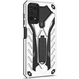Mobigear Armor Stand Coque Samsung Galaxy A03s Coque arrière Rigide Anti-Chocs avec Support Amovible - Argent