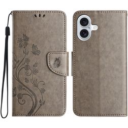 Mobigear Flowers Housse iPhone 16 Etui Porte-Monnaie - Gris