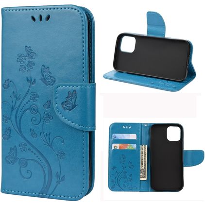 Mobigear Flowers Housse iPhone 12 Pro Etui Porte-Monnaie - Bleu