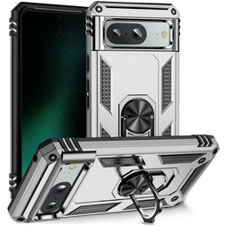 Mobigear Armor Ring Google Pixel 8a Plastique rigide Coque arrière Antichoc avec bague de maintien - Argent