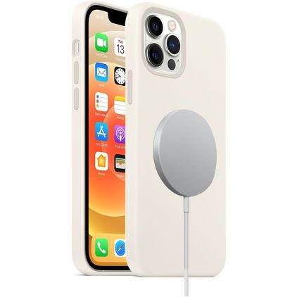 Mobigear Rubber Touch Coque iPhone 12 MagSafe Coque arrière en Silicone - Blanc