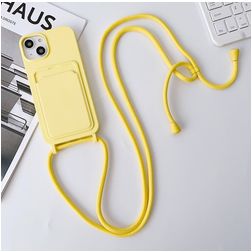 Mobigear Lanyard Card iPhone 15 Plus Coque avec cordon en Silicone et Porte-Cartes - Jaune
