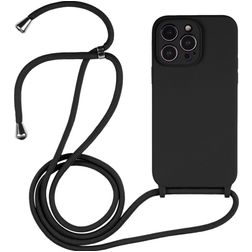 Mobigear Lanyard iPhone 14 Pro Coque avec cordon en Silicone - Noir