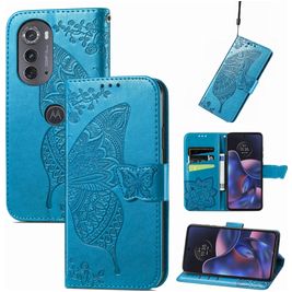 Mobigear Butterfly Housse Motorola Edge (2022) Etui Porte-Monnaie - Bleu