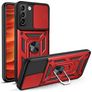 Mobigear Armor Ring Cam Slide Coque Samsung Galaxy S22 Coque arrière Rigide Anti-Chocs avec Anneau-Support et Protecteur Lentilles - Rouge