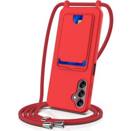 Mobigear Lanyard Card Samsung Galaxy A16 Coque avec cordon en Silicone et Porte-Cartes - Rouge