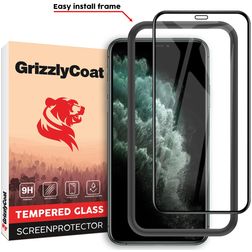 GrizzlyCoat Easy Fit iPhone 11 Pro Max Verre trempé Protection d'écran - Compatible Coque + Cadre d'installation - Noir