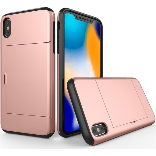 Mobigear Card Coque iPhone XR Coque arrière Rigide Anti-Chocs avec Porte-Cartes - Rose doré