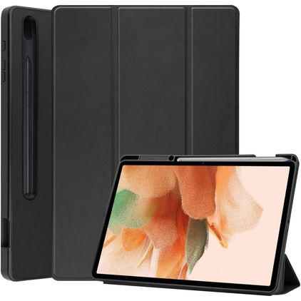 Mobigear Tri-Fold Gel Samsung Galaxy Tab S7 FE TPU / Similicuir Étui + Porte-stylet - Noir