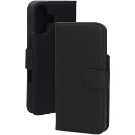 Mobiparts Wallet Housse iPhone 16 MagSafe Etui en Cuir Véritable Porte-Monnaie - Noir