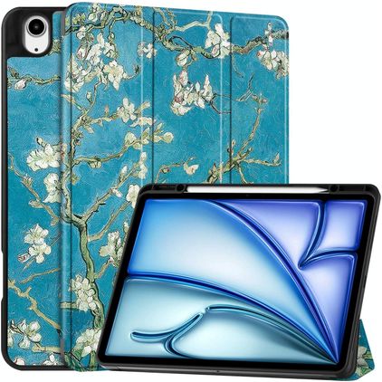 Mobigear Tri-Fold Coque iPad Air 13 Pouces (2024) Etui + Porte-crayon - Almond Blossoms