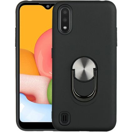 Mobigear Armor Ring Coque Samsung Galaxy A01 Coque arrière Rigide Anti-Chocs avec Anneau-Support - Noir