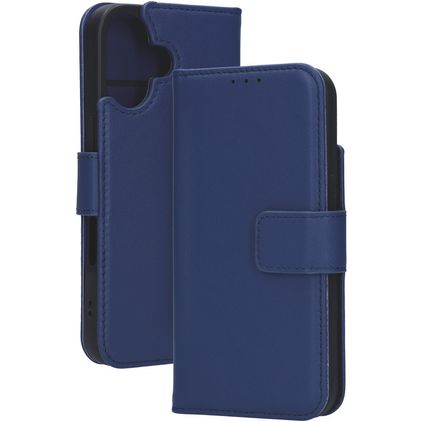 Mobiparts Wallet Housse iPhone 16 MagSafe Etui en Cuir Véritable Porte-Monnaie - Bleu