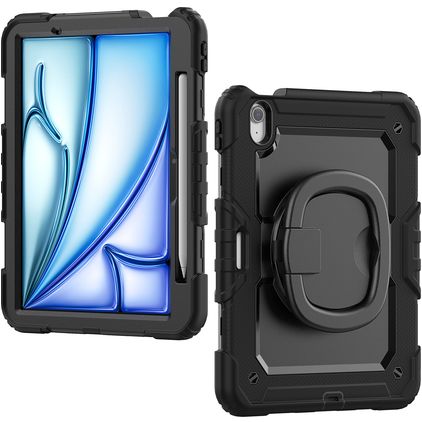 Mobilize Rotating Defender Coque iPad Air 11 Pouces (2024) Coque arrière en Plastique rigide,Silicone + Bandoulière + Support Amovible - Noir