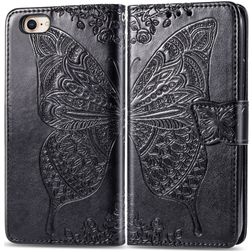 Mobigear Butterfly Housse iPhone SE (2022) Etui Porte-Monnaie - Noir
