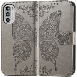 Mobigear Butterfly Housse Motorola Moto G82 Etui Porte-Monnaie - Gris