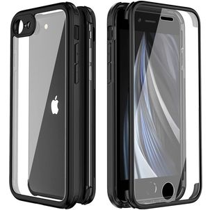 Valenta Full Cover Coque iPhone 8 Coque arrière en Verre trempé Anti-Chocs - Noir