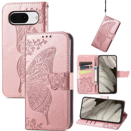 Mobigear Butterfly Google Pixel 8 Étui Portefeuille - Rose doré