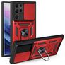 Mobigear Armor Ring Cam Slide Coque Samsung Galaxy S22 Ultra Coque arrière Rigide Anti-Chocs avec Anneau-Support - Rouge