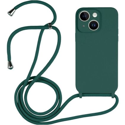 Mobigear Lanyard iPhone 14 Coque avec cordon en Silicone - Vert foncé