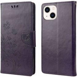 Mobigear Flowers Housse iPhone 14 Etui Porte-Monnaie - Violet
