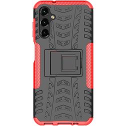 Mobigear Tire Coque Samsung Galaxy A14 Coque arrière Rigide Anti-Chocs avec Support Amovible - Noir / Rouge