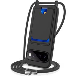Mobigear Lanyard Card Google Pixel 11 Pro Coque avec cordon en Silicone et Porte-Cartes - Noir