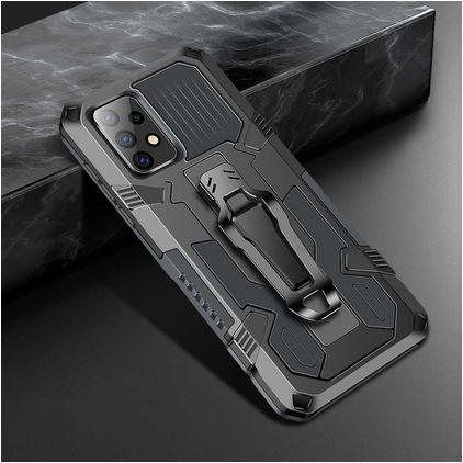 Mobigear Armor Stand Coque Samsung Galaxy A52 Coque arrière Rigide Anti-Chocs avec Support Amovible - Gris
