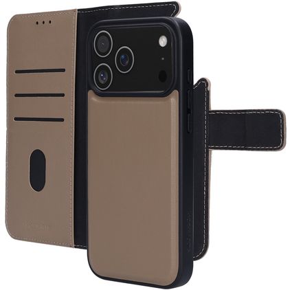 Mobiparts Housse iPhone 17 Pro Max Etui avec Coque Détachable en Cuir Véritable Porte-Monnaie - Taupe