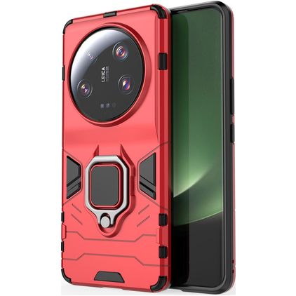 Mobigear Armor Ring Xiaomi 13 Ultra Plastique rigide Coque arrière Antichoc avec bague de maintien - Rouge