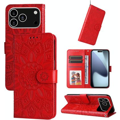 Mobigear Sunflower Housse iPhone 17 Pro Etui Porte-Monnaie - Rouge