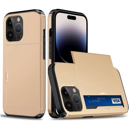 Mobigear Card Coque iPhone 15 Pro Max Coque arrière Rigide Anti-Chocs avec Porte-Cartes - Or