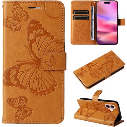 Mobigear Butterfly iPhone 16 Étui Portefeuille - Cognac
