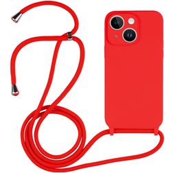 Mobigear Lanyard iPhone 15 Coque avec cordon en Silicone - Rouge