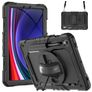 Xccess Survivor All-round Coque Samsung Galaxy Tab S10 FE Plus Coque arrière en Plastique rigide,Silicone + Bandoulière + Support Amovible - Noir